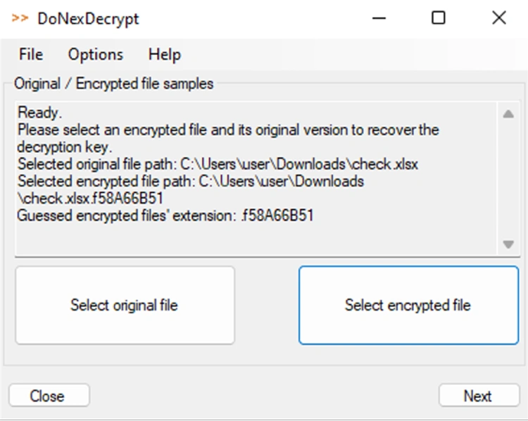 Screenshot of the decryptor.