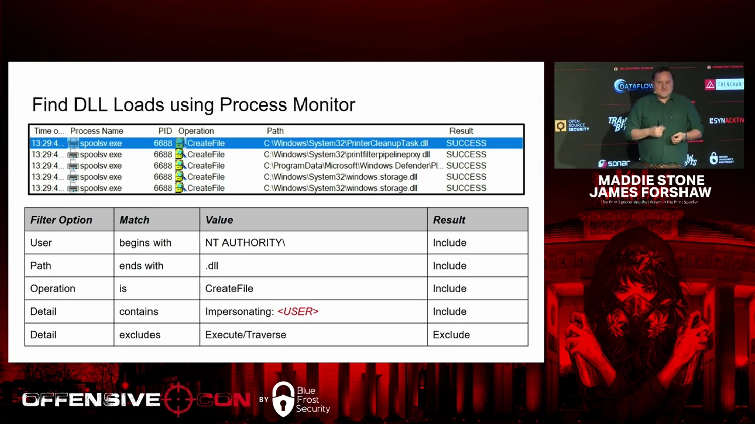 Screenshot from the presentation showing how to set up a Process Monitor filter